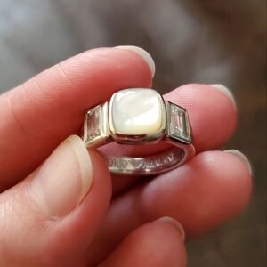Emporio Armani silver ring with mother of pearl and cubic zirconia size 6